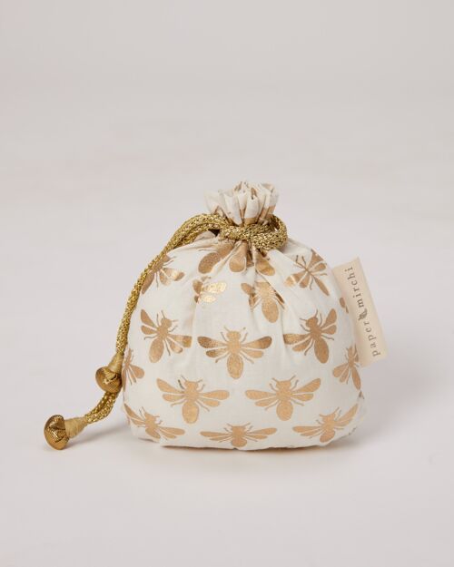 Fabric Gift Bags Double Drawstring -  Vanilla Bees (Small)