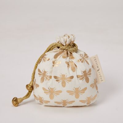 Fabric Gift Bags Double Drawstring -  Vanilla Bees (Small)
