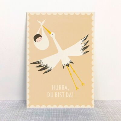 Postcard Hooray Stork beige