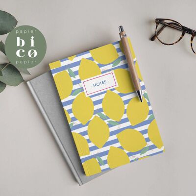 NOTEBOOK | A5 | Lemons + Stripes | Notepad for School | Notizbuch | Gefüttertes Tagebuch | Tagebuch | Notizblock für die Schule | Cuaderno de notas | Libreta Rayada | Carnet Ligné | Bloc-Notes pour l'Ecole | Quaderno a Righe | Blocco Note per la Scuola