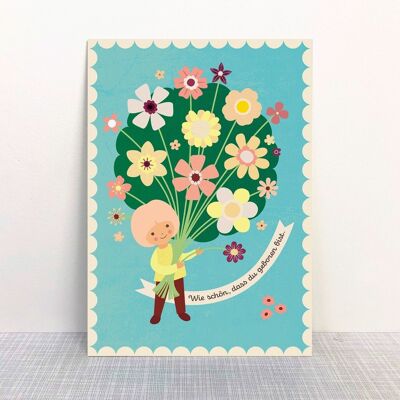 Postcard bouquet child blue