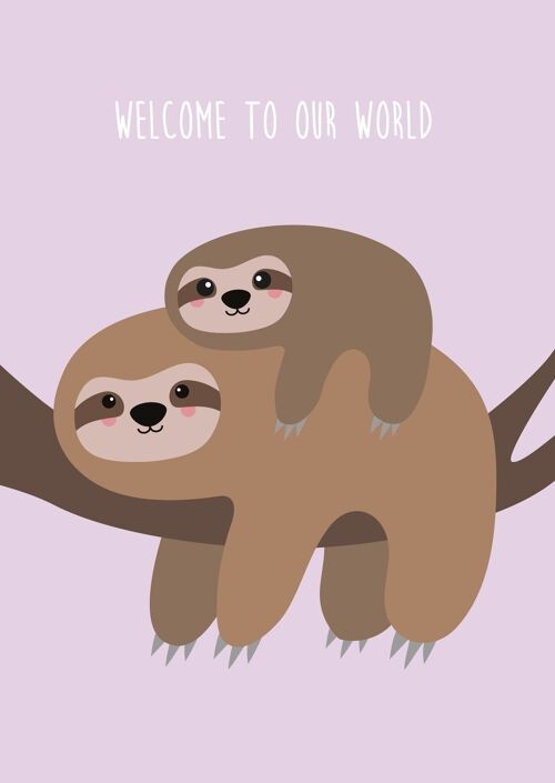 Postcard welcome to our world sloth baby card