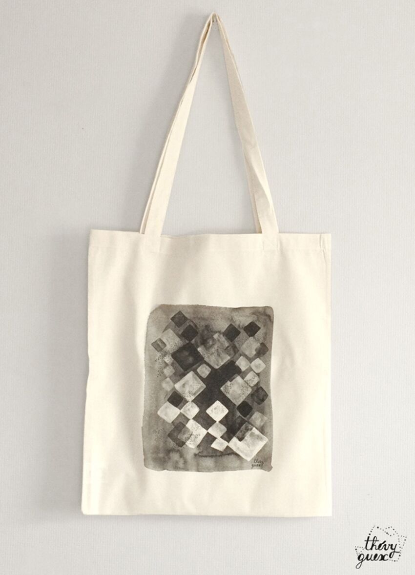 Unisex-Einkaufstasche aus Bio-Baumwolle mit geometrischem Schwarz-Weiß-Aquarellmuster