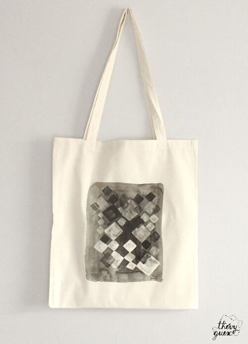 Tote bag unisexe géométrique noir et blanc aquarelle coton bio