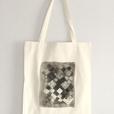 Tote unisex de algodón orgánico geométrico en acuarela en blanco y negro