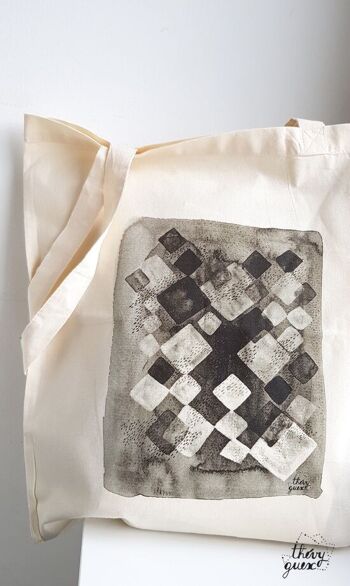 Tote bag unisexe géométrique noir et blanc aquarelle coton bio 3
