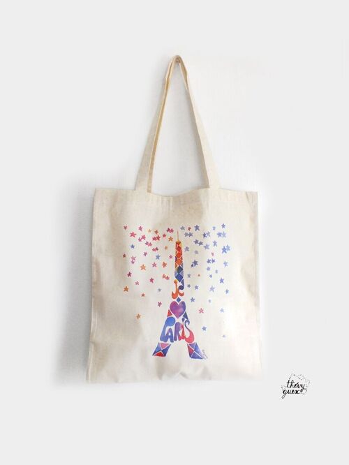 Tote bag sac épaule unisexe Paris Tour Eiffel aquarelle
