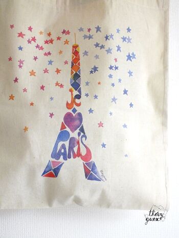 Tote bag sac épaule unisexe Paris Tour Eiffel aquarelle 2