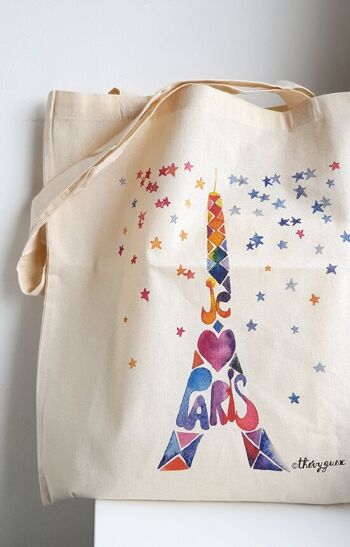 Tote bag sac épaule unisexe Paris Tour Eiffel aquarelle 3