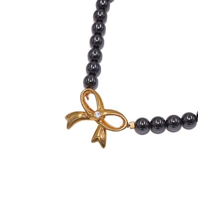 Hematite necklace with bow