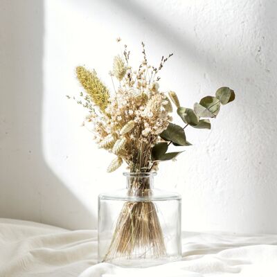 Petit bouquet fleurs séchées pistache avec vase