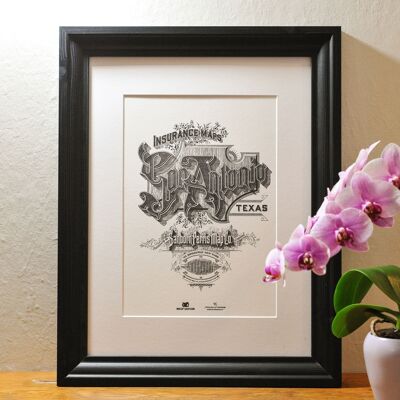 San Antonio Letterpress Poster, A4, USA, amerikanisch, Kalligrafie, Typografie, Vintage, Stadt, Reise, schwarz