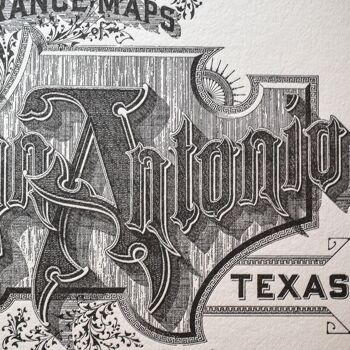 Affiche Letterpress San Antonio, A4, USA, américain, calligraphie, typographie, vintage, ville, voyage, noir 2