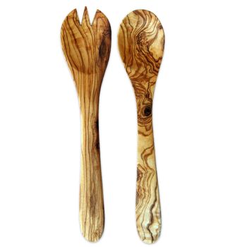 Couvert à salade grand, longueur environ 36 cm en bois d'olivier 1