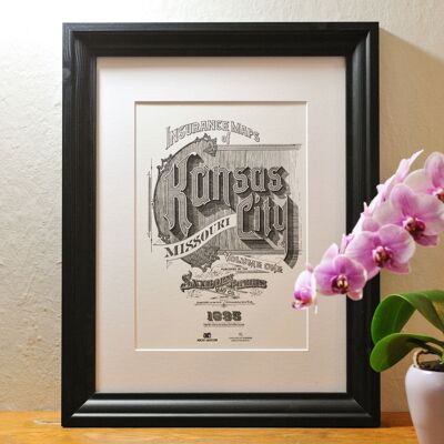 Affiche Letterpress Kansas City, A4, USA, américain, calligraphie, typographie, vintage, ville, voyage, noir