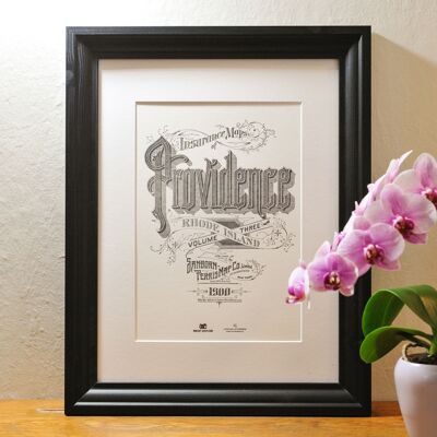 Providence Letterpress Poster, A4, EE. UU., Americano, caligrafía, tipografía, vintage, ciudad, viaje, negro