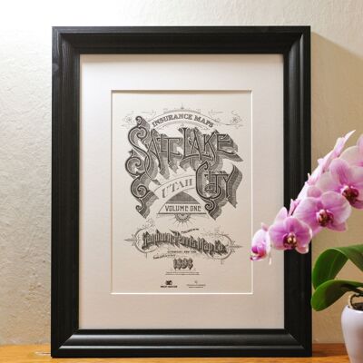 Affiche Letterpress Salt Lake City, A4, USA, américain, calligraphie, typographie, vintage, ville, voyage, noir