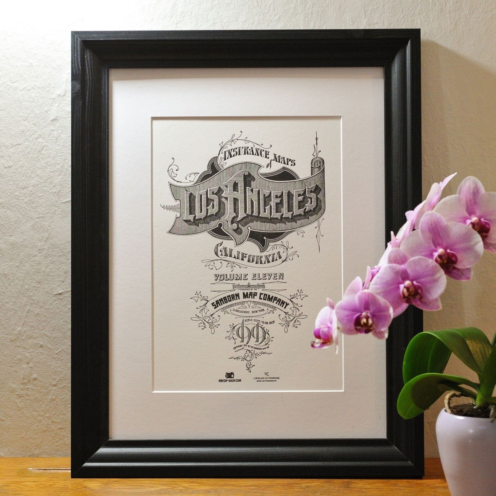 Poster di Los Angeles Letterpress, A4, USA, americano, calligrafia, tipografia, vintage, città, viaggi, nero