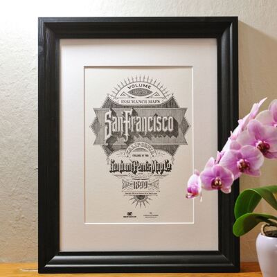 San Francisco Letterpress Poster, A4, USA, amerikanisch, Kalligrafie, Typografie, Vintage, Stadt, Reise, schwarz