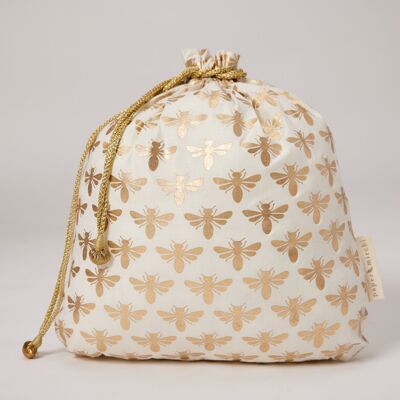 Fabric Gift Bags Double Drawstring -  Vanilla Bees (Large)