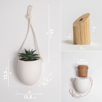 Kazai.® | Vases muraux en porcelaine ensemble de 3 pièces | avec crochet en bois | blanc mat 6
