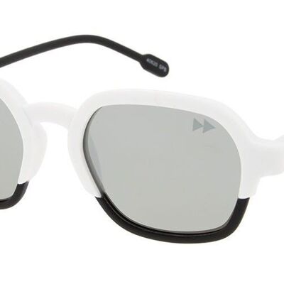 GLENN Premium - Montura blanca mate y negra con lentes polarizadas espejadas