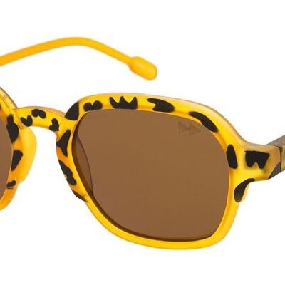 GLENN Premium - Montura de tortuga mate y amarilla con lentes polarizadas marrones