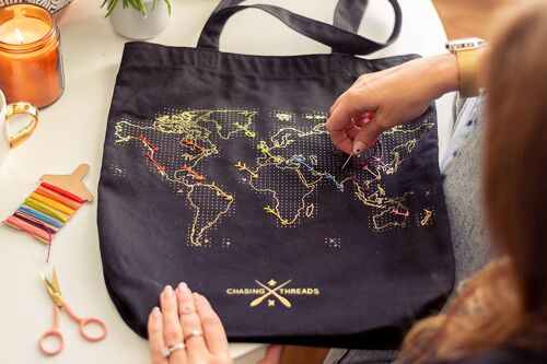 Stitch Your Travels Tote Bag - Black