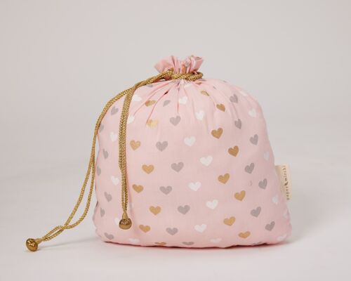 Fabric Gift Bags Double Drawstring -  Pink Hearts (Large)