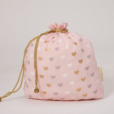Fabric Gift Bags Double Drawstring -  Pink Hearts (Large)
