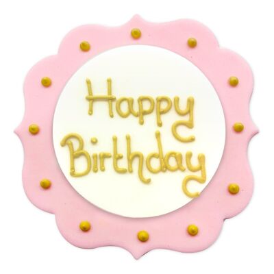 Placa de Sugarcraft de feliz cumpleaños rosa