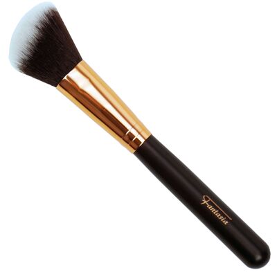 Blush brush at an angle with a copper-colored ferrule