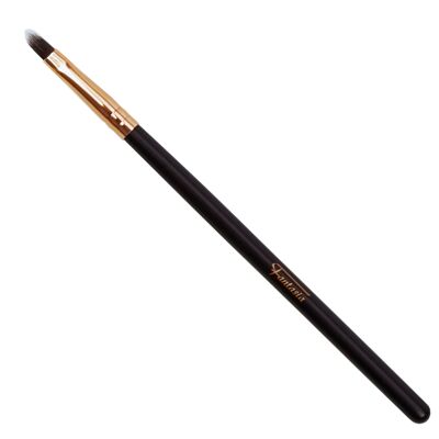 Lip brush flat, pointed, with copper-colored ferrule, synthetic hair, brown handle