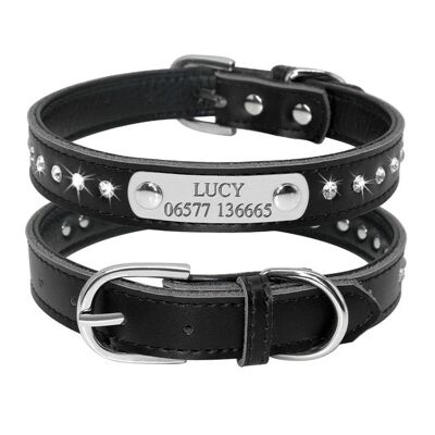 Leather Collar - Black 2 - Neck fit 32 to 39 cm