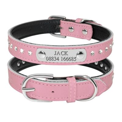 Leather Collar - Pink 1 - Neck fit 32 to 39 cm