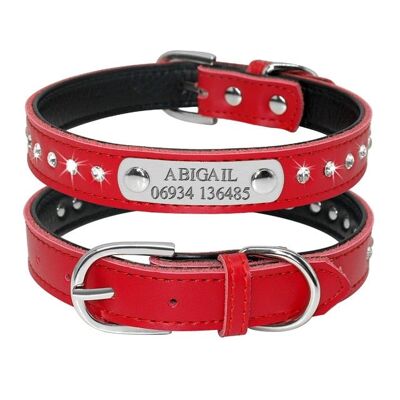 Leather Collar - Red 1 - Neck fit 32 to 39 cm