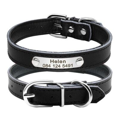 Leather Collar - Black 1 - Neck fit 32 to 39 cm