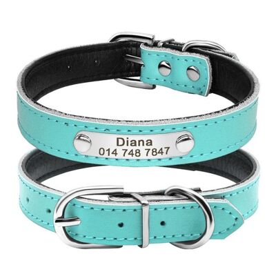 Leather Collar - Blue 1 - Neck fit 32 to 39 cm