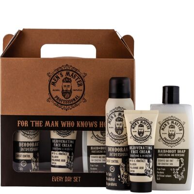 Set de regalo para hombres - Set de regalo para todos los días | Desodorante + Crema facial + Jabón para cabello y cuerpo
