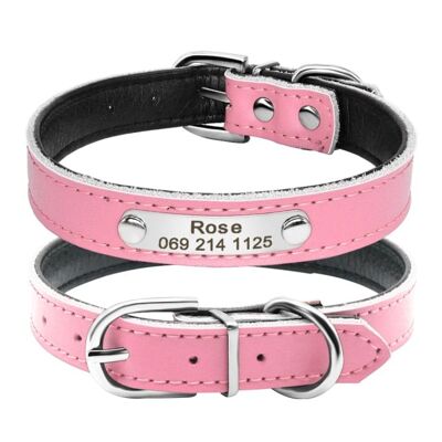 Leather Collar - Pink 2 - Neck fit 32 to 39 cm