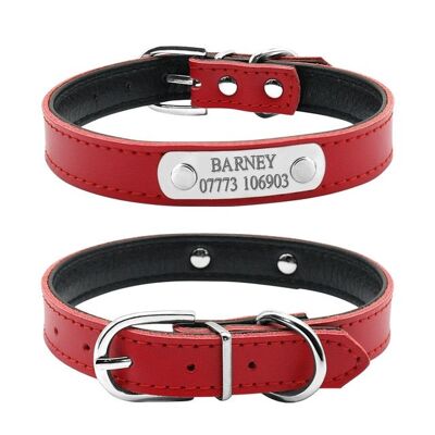 Leather Collar - Red - Neck fit 32 to 39 cm