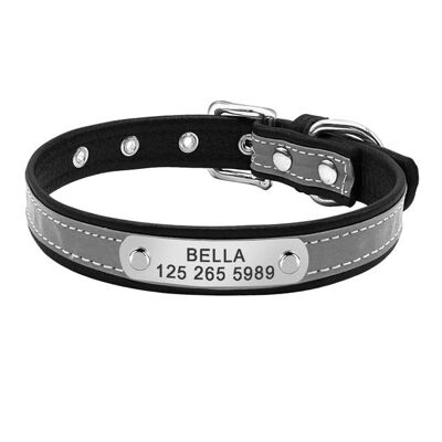 Leather Collar - Black 3 - Neck fit 32 to 39 cm