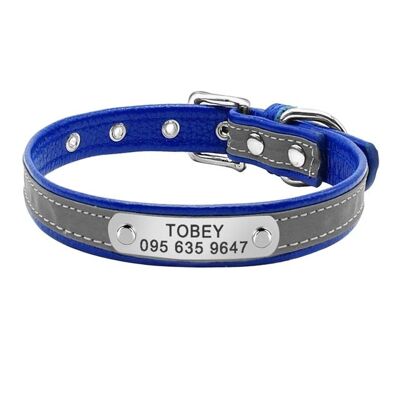 Leather Collar - Blue 3 - Neck fit 32 to 39 cm