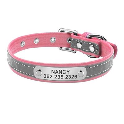 Leather Collar - Pink 3 - Neck fit 32 to 39 cm