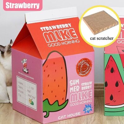 Milk Box Cat House - Strawberry milk box