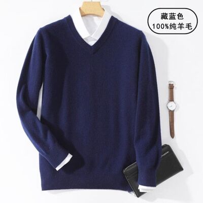 Cashmere 100 V - Navy Blue - L