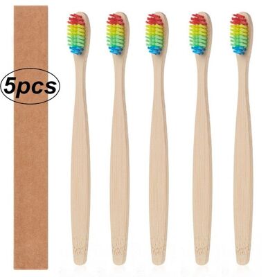 Toothbrush Natural Bamboo - 5pcs rainbow