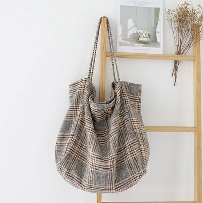 Plaid Tote - Khaki