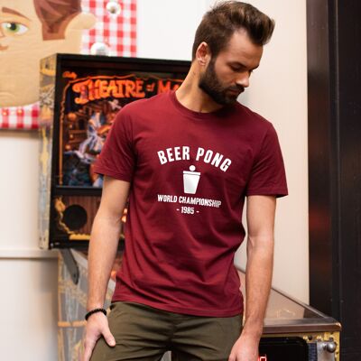 Camiseta "Campeonato del mundo de Beer pong" - Hombre - Color burdeos