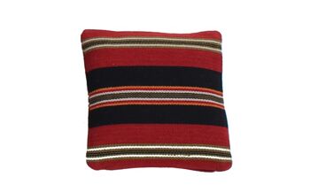 Hazan Kelim Coussin Stripes Charcoal Red 45 x 45 cm